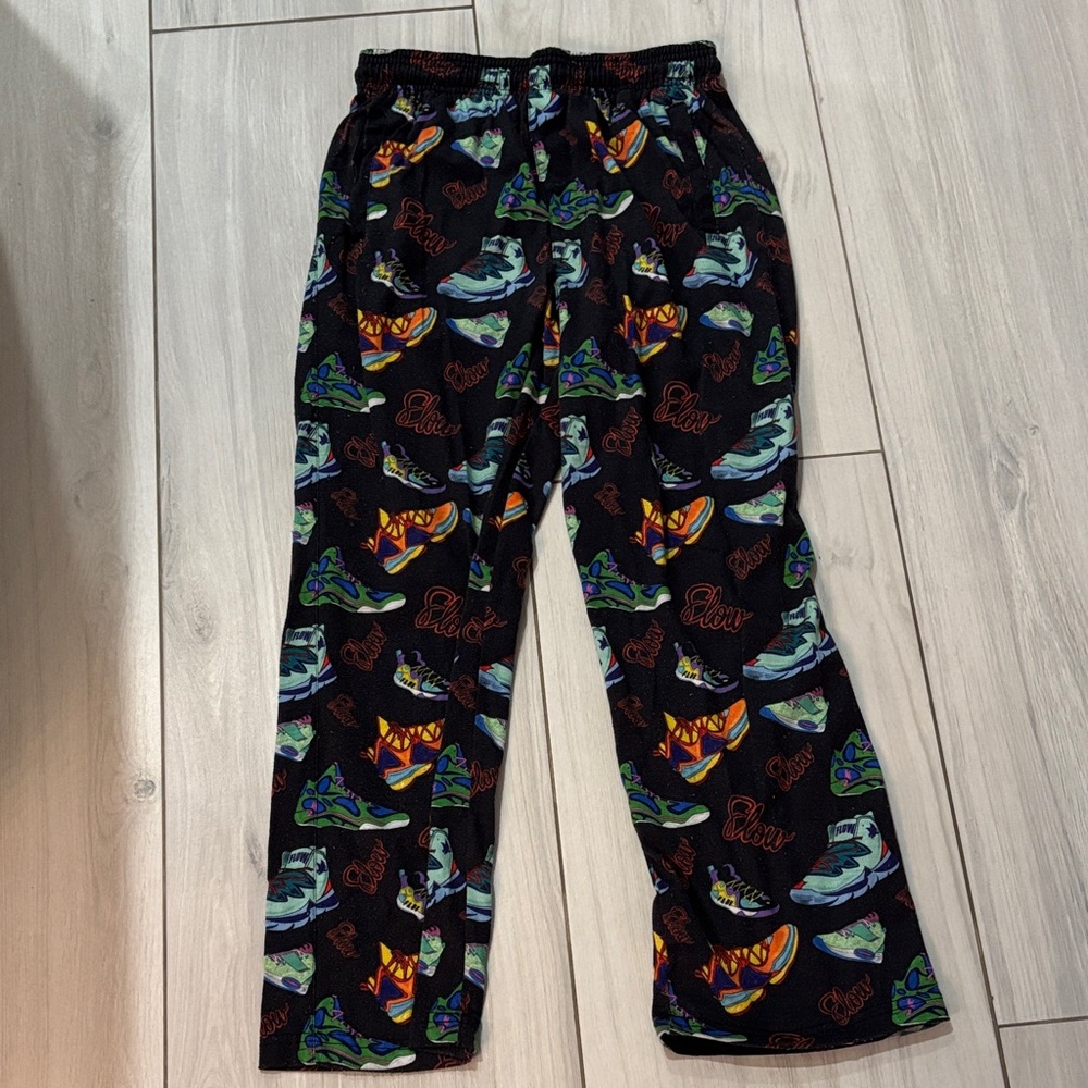 Kids Black Pajama Pants with Colorful Shoe Print